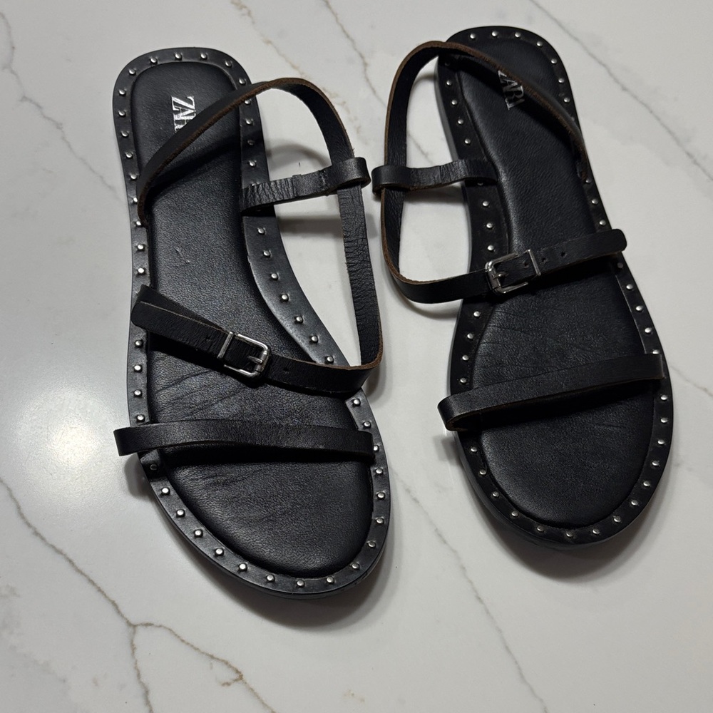 Zara Black Studded Sandals - Picture 3 of 10